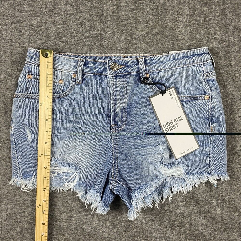 Almost Famous Cutoff Shorts Womens Juniors 9 High Rise Short Distressed Light - Picture 10 of 16